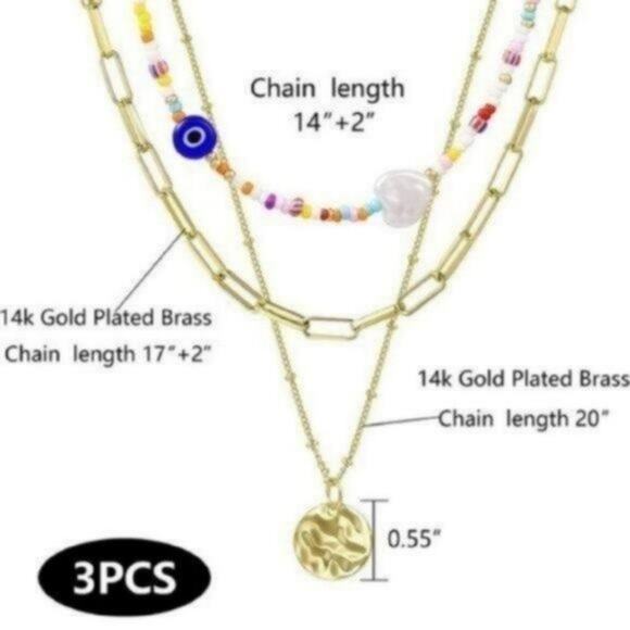 Evil Eye Chain Paperclip Necklace Set 3 Piece - Picture 2 of 6